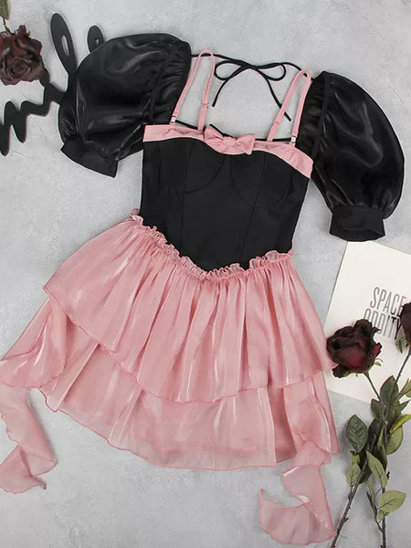 Sweet Lolita Swimsuits Pink Tiered Bows Sleeveless Jumpsuit