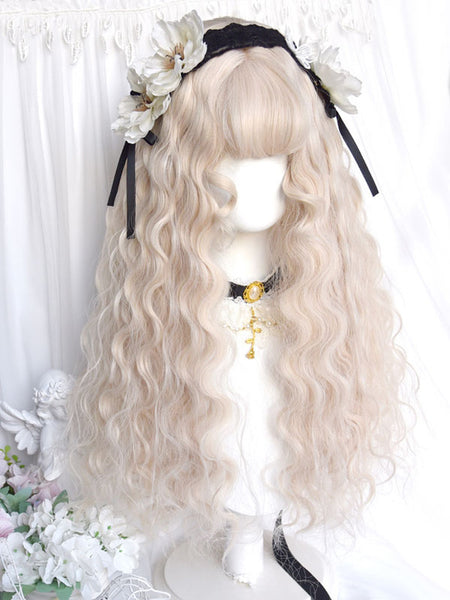 Sweet Lolita Wig Long Heat-resistant Fiber Ecru White Lolita Accessories