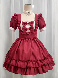 Sweet Maid Lolita Dress Polyester Ruffles Short Sleeves Dress