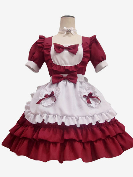 Sweet Maid Lolita Dress Polyester Ruffles Short Sleeves Dress