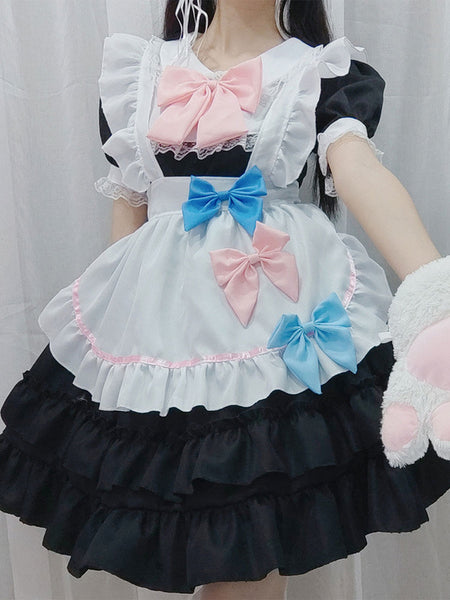 Sweet Maid Lolita Dress Polyester Short Sleeves Ruffles Lolita Dress