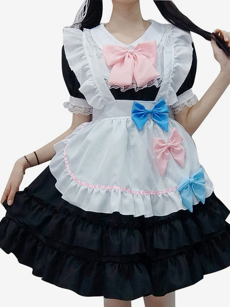 Sweet Maid Lolita Dress Polyester Short Sleeves Ruffles Lolita Dress