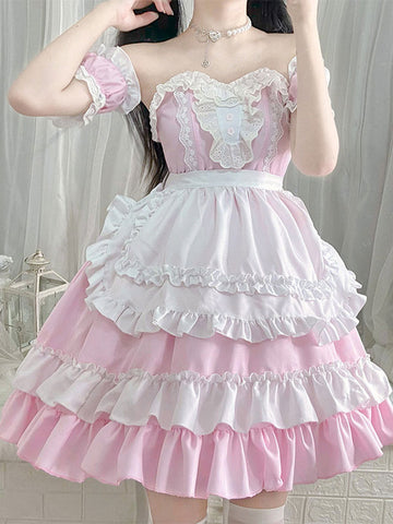 Sweet Maid Lolita Dress Strapless Polyester Multi Ruffles Lolita Dress