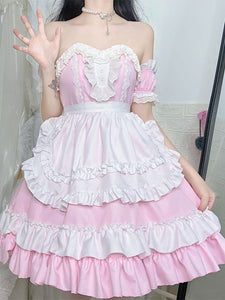 Sweet Maid Lolita Dress Strapless Polyester Multi Ruffles Lolita Dress