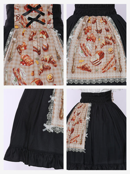 Tea Party Style Picnic Sweet Lolita Floral Print Black Ruffles Bows SK Lolita Skirts