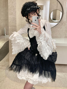 White Lolita Trumpet Lace Sleeves Blouses Lolita Top Long Sleeves Bows Shirt