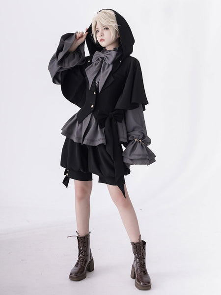 【Pre-sell】 Gothic Lolita Ouji Fashion Blouses Gray Long Sleeves Shirt With Ruffle Neckline