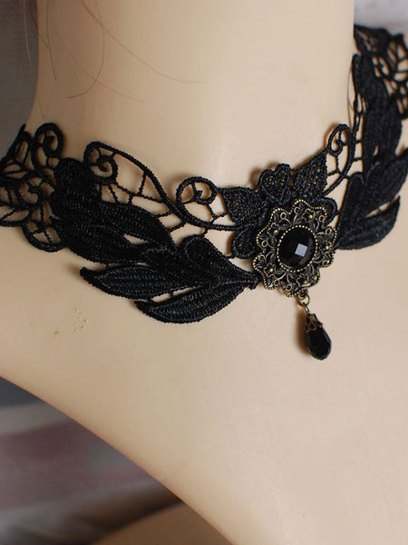 Gothic Lolita Choker Lace Gems Black Lolita Necklace