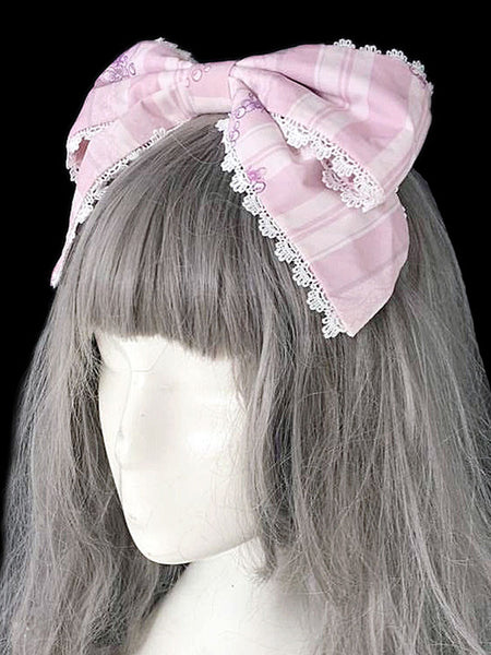 Sweet Lolita Headdress Infanta Maiden Room Lace Trim Bow Print Lolita Hair Accessory