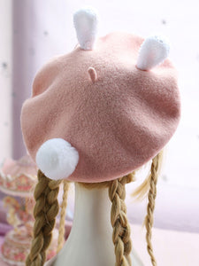 Sweet Lolita Hat Wool Pom Pom Bunny Ear Lolita Beret