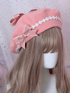 Sweet Lolita Beret Daisy Floral Bow Wool Lolita Hat