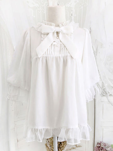 Sweet Lolita Blouses Lolita White Lolita Top Half Sleeves Bows Printed Lolita Shirt