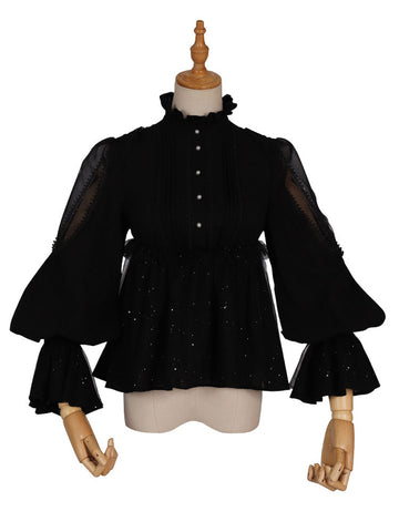 Gothic Lolita Blouses Black Lolita Top Long Sleeves Lace Lolita Shirt