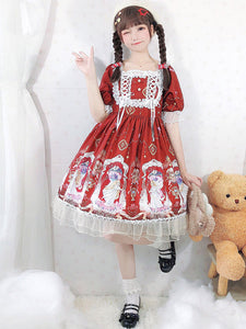 Sweet Lolita OP Dress Lace Blue Short Sleeves Lolita One Piece Dresses