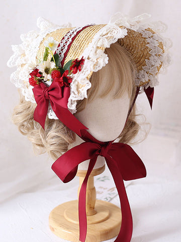 Sweet Lolita Bonnet Lace Bow Flowers Lolita Hat