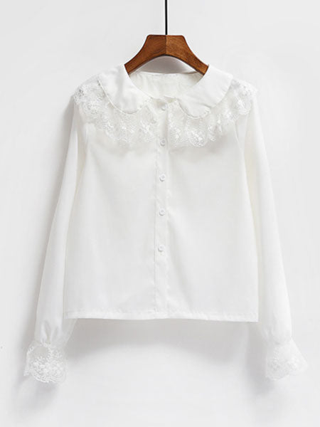 Sweet Lolita Shirt Lace Chiffon White Lolita Blouse – Hilolita.com
