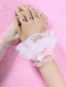 White Bows Lace Synthetic Lolita Gloves