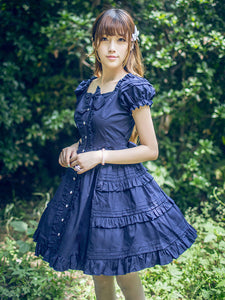 Classical Lolita Dress Layered Ruffles Lolita Dress Short Sleeves Lolita Op Dress With Bows