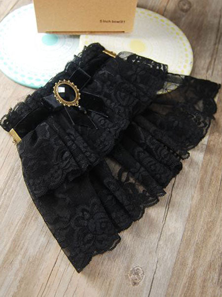 Classic Lolita Wrist Bands Lace Ruffles Gems Black Lolita Accessories