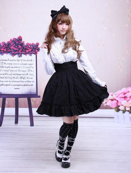 Gothic Lolita Dress SK Black High Waist Ruffles Cotton Lolita Skirt ...