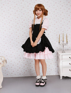 Cotton Pink And Black Lace Ruffles Punk Lolita Dress