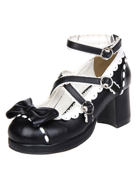 Sweet Lolita Chunky Heels Shoes Ankle Strap Bow Deco