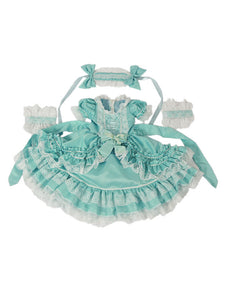 Rococo Lolita OP Dress Lace Trim Bow Ruffle Light Sky Blue Children Lolita One Piece Dress