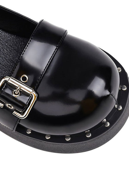 Academic Lolita Footwear Black Round Toe PU Leather Lolita Shoes