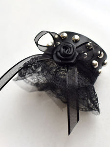 Black Lolita Bracelet Lace Rivets PU Leather Rose Pattern Lolita Accessories