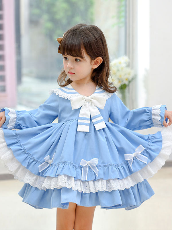 Children's Sweet Lolita Pink Ruffles Polyester Sailor Collar Long