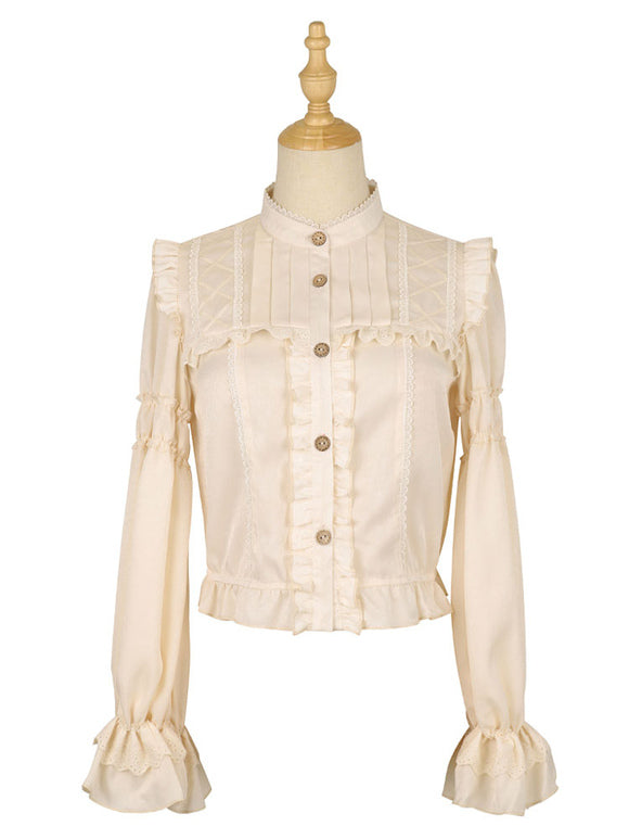 Christmas Pre Sell ROCOCO Style Lolita Blouses Lolita Top Light Apricot Long Sleeves Lolita Shirt