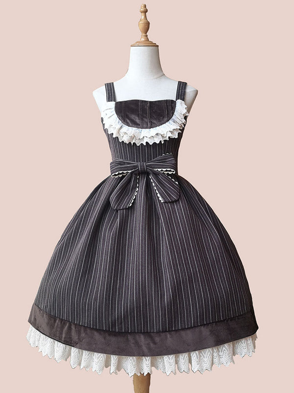 Classic Lolita JSK Dress Fairytale Infanta Stripes Pleated Dark