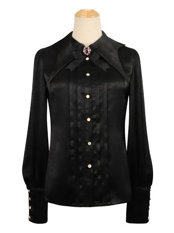 Gothic Blouse Long Sleeves Lolita Turndown Collar Black Lolita Shirt