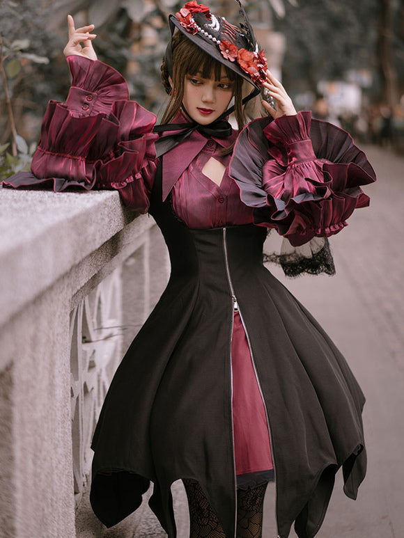 Gothic Lolita Blouses Burgundy Long Sleeves Bows Ruffles Polyester Lolita Shirt