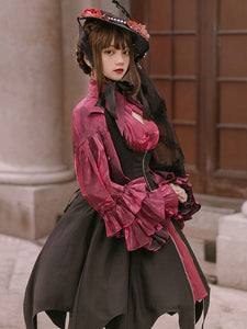 Gothic Lolita Blouses Burgundy Long Sleeves Bows Ruffles Polyester Lolita Shirt