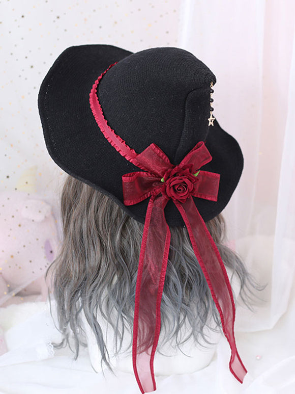 Gothic Lolita Hat Rose Bows Pattern Polyester Black Lolita Hat Lolita Accessories