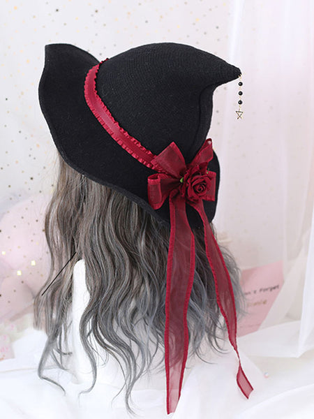 Gothic Lolita Hat Rose Bows Pattern Polyester Black Lolita Hat Lolita Accessories