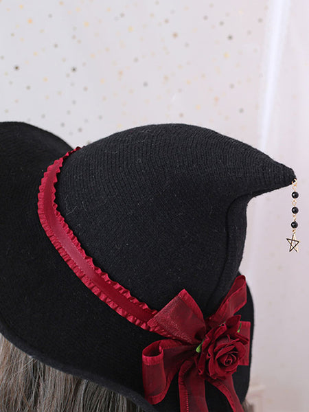 Gothic Lolita Hat Rose Bows Pattern Polyester Black Lolita Hat Lolita Accessories