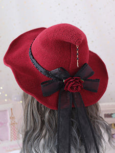 Gothic Lolita Hat Rose Bows Pattern Polyester Black Lolita Hat Lolita Accessories