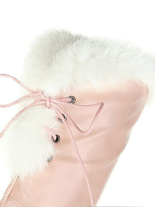 Sweet Lolita Boots Pink PU Leather Round Toe Chunky Heel Over The Knees Lolita Footwear