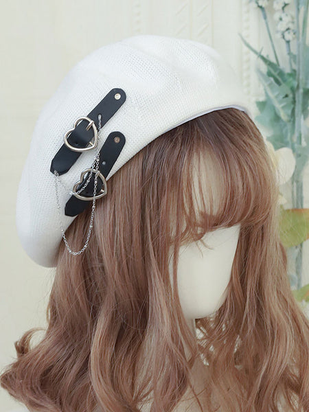 Sweet Lolita Hat Chains Accessory Hearts Pattern Polyester Black Lolita Hat