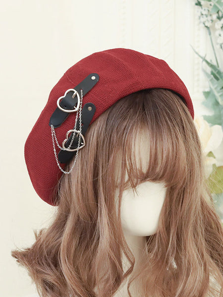 Sweet Lolita Hat Chains Accessory Hearts Pattern Polyester Black Lolita Hat