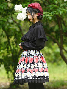 Sweet Lolita Overskirt Lace Black Fruit Pattern Daily Casual Tea Party Lolita Skirts