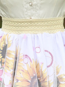 Sweet Lolita Skirt Floral Print Beige Lace Tiered Tea Party Daily Casual Lolita Skirts