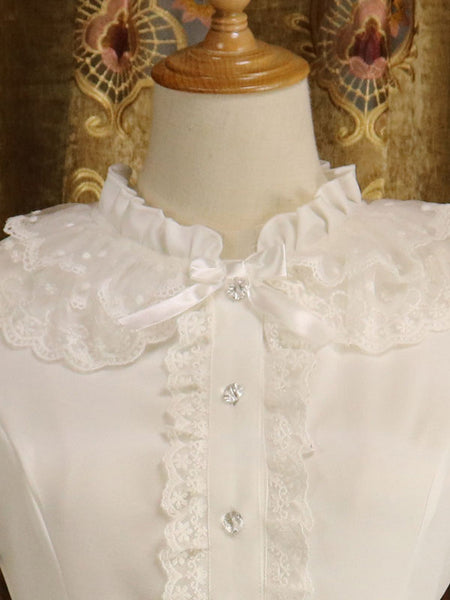 White Lolita Blouses Long Sleeves Lace Ruffles Lolita Top Lolita Shirt