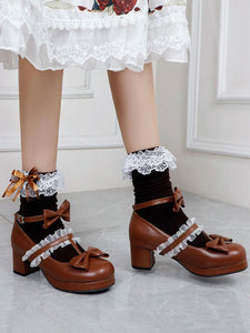 White Lolita Footwear Round Toe PU Leather Lolita Pumps