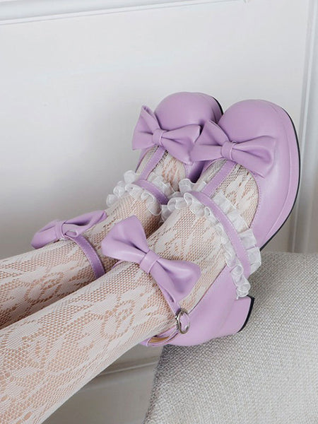 White Lolita Footwear Round Toe PU Leather Lolita Pumps