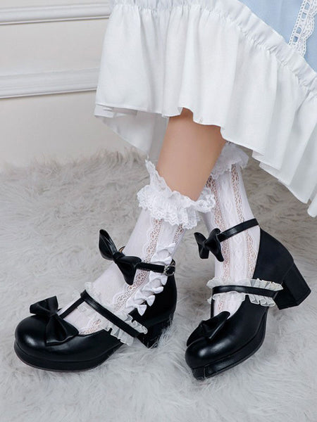 White Lolita Footwear Round Toe PU Leather Lolita Pumps