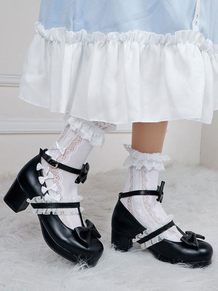 White Lolita Footwear Round Toe PU Leather Lolita Pumps